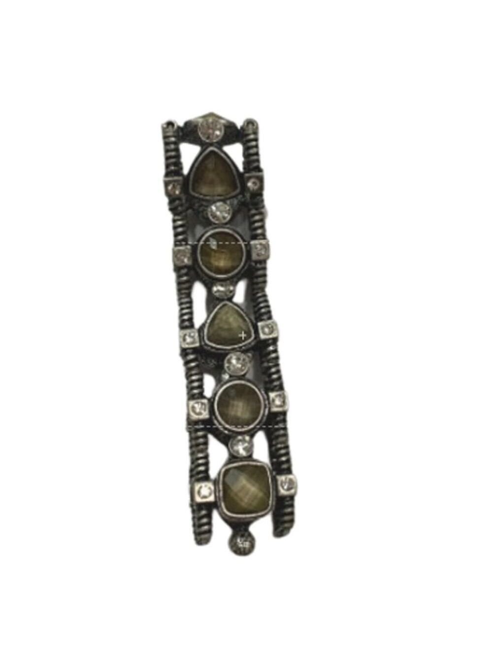 Lia Sophia Retired Zen Stretch Bracelet Tan Stone and Crystal